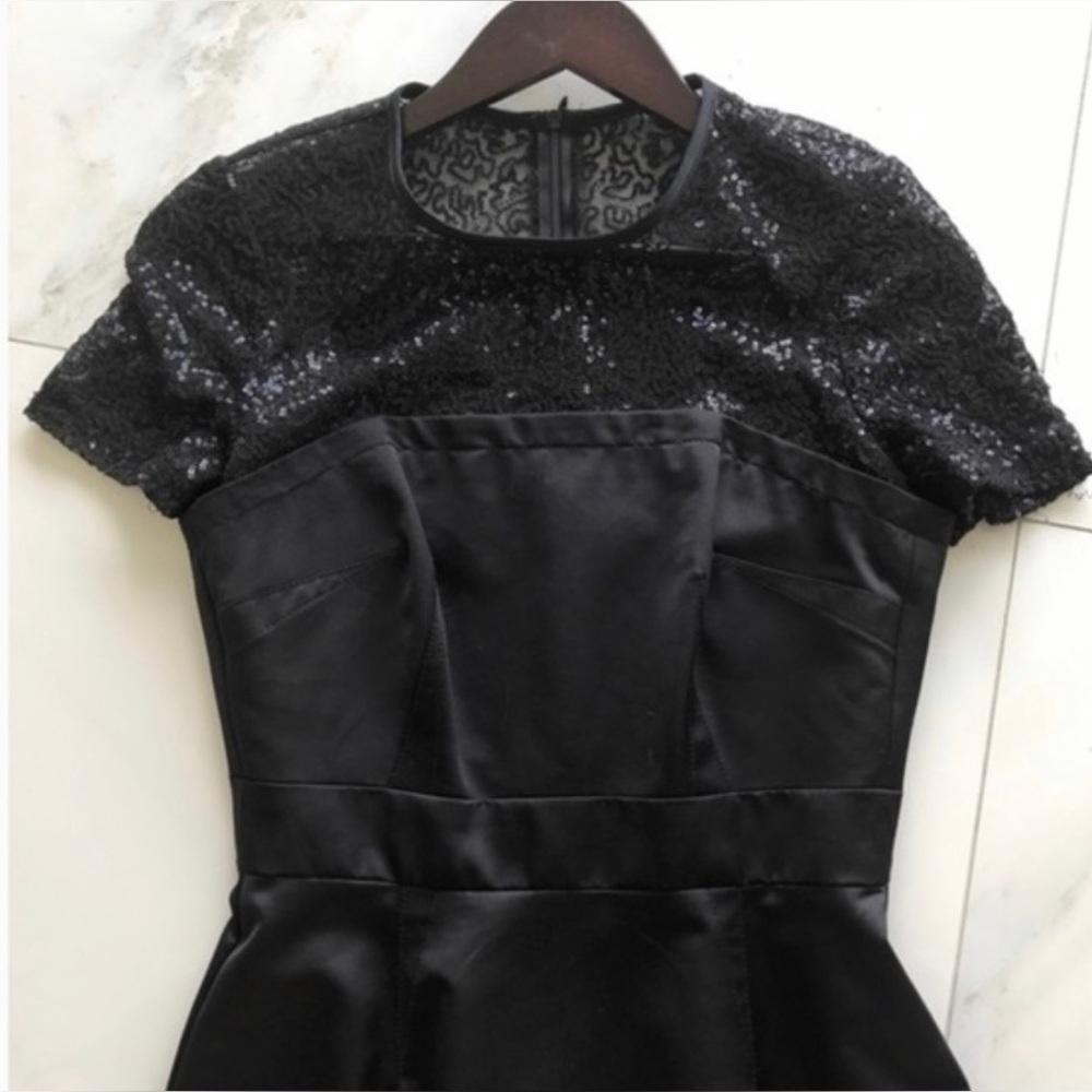 NWT $300 TRINA TURK Women’s Black Sequin Satin Formal Wedding Cocktail Dress 2 - Picture 5 of 6